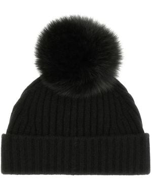 Vanisé Ribbed Pom-Pom Beanie Hat - Schwarz