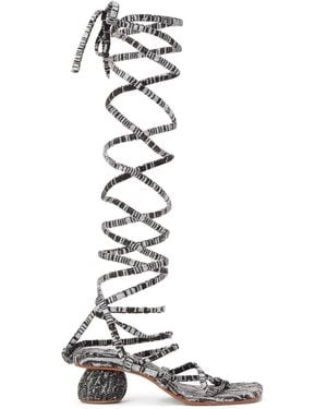 Isa Boulder Lace-Up Strappy Sandals - Bianco
