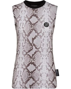 Philipp Plein Snakeskin-Print Cotton Tank Top - Grey