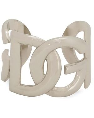 Dolce & Gabbana Logo-Lettering Cuff-Design Bracelet - Natural