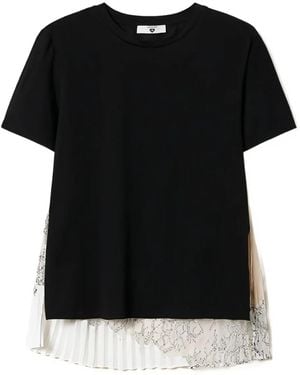 Twinset Pleated Lace T-Shirt - Black