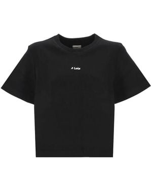Lois Logo-Print Cropped T-Shirt - Black