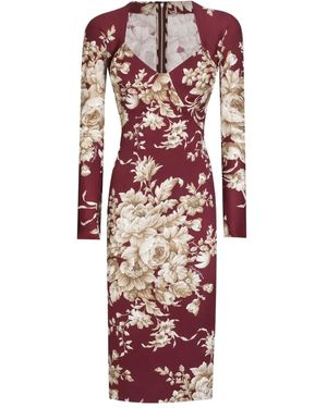 Dolce & Gabbana Floral-Print Long-Sleeve Midi Dress - Red