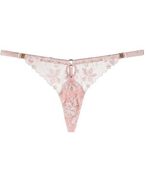 Bordelle Vita Floral-Embroidered Thong - Pink