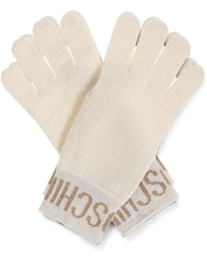 Moschino Logo-Intarsia Knitted Gloves - White