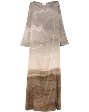 Pierre Louis Mascia Landscape-Print Silk Dress - Natural