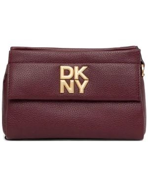 DKNY レザー ショルダーバッグ - パープル