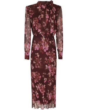 Nissa Floral Printed Viscose Dress - Red