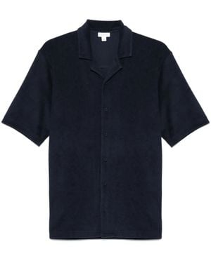 Sunspel Towelling Camp-Collar Shirt - Blue