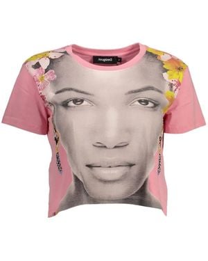 Desigual Graphic-Print Cropped T-Shirt - Pink