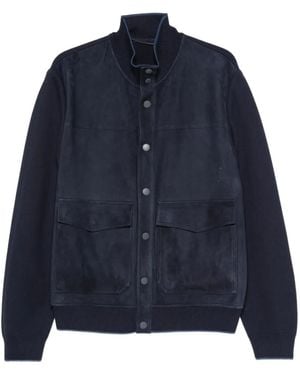 Canali Suede-Panel Bomber Jacket - Blue