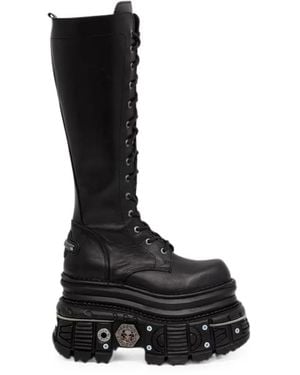 New Rock Schnürstiefel Mit Plateausohle - Schwarz