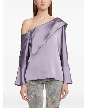 Ralph Lauren One-Shoulder Bell-Sleeve Top - Purple