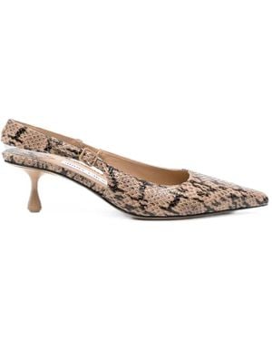 Jimmy Choo Amel Snake-Effect Slingback Heeled Court Shoes - Natural