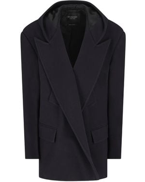 Balenciaga Hooded Wool Coat - Blue