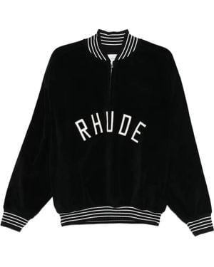 Rhude Velour Track Quarter Zip-Up For - Black