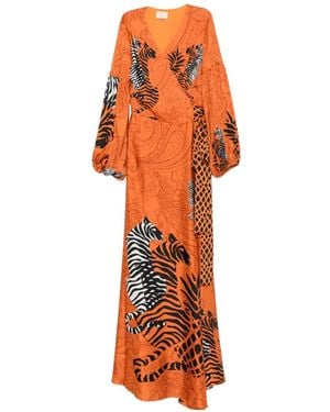 Twinset Tiger-Print Maxi Dress - Orange