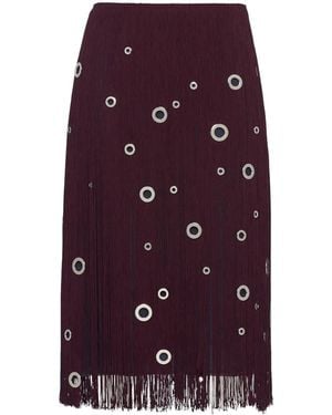 Prada Eyelet-Embellished Fringed Midi Skirt - Purple