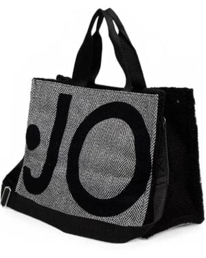 Liu Jo Large Check-Pattern Logo-Patch Tote Bag - Black