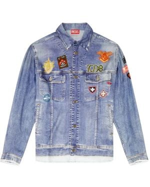 DIESEL Satin Shirt With Trompe-L'Oeil Denim Print - Blue