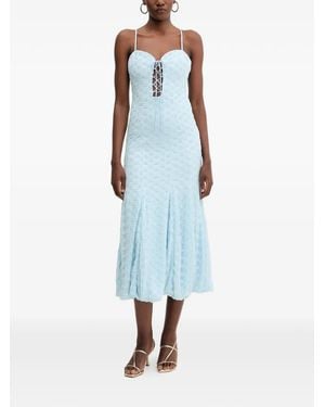 Bardot Lace-Up Floral-Pattern Midi Dress - Blue