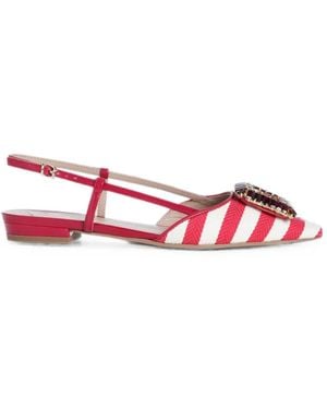 Roberto Festa Mimma Rhinestone-Embellished Striped Slingback Flat Court Shoes - Red