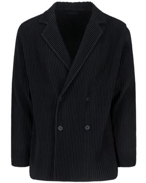 Homme Plissé Issey Miyake Pleated Double-Breasted Blazer - Black