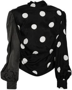 Pushbutton Asymmetric Long Sleeves Blouse - Black