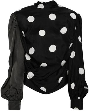 Pushbutton Asymmetrische Blouse Met Lange Mouwen - Zwart