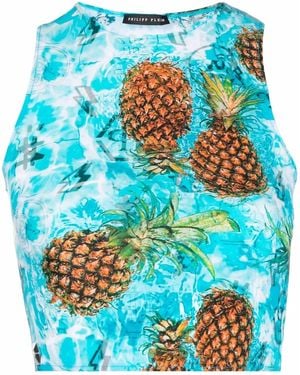 Philipp Plein Pineapple Skies Crop Top - Blue