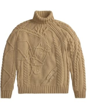 Ralph Lauren Equestrian-Motif Cable-Knit Sweater - Natural