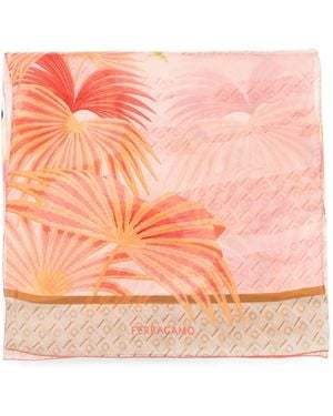 Ferragamo Gancini Palm-Print Scarf - Pink