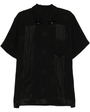 Commun's T-Shirt À Col Cubain Et Empiècements En Jacquard - Black