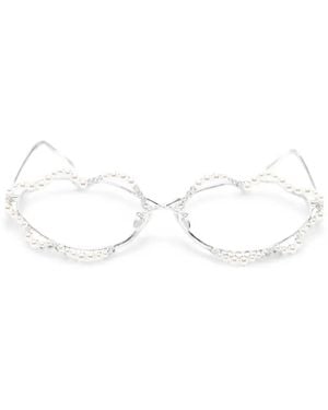 YVMIN Pearl-Embellished Lip-Frame Sunglasses - White