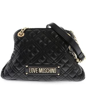 Moschino Quilted Logo-Plaque Midi Tote Bag - Black