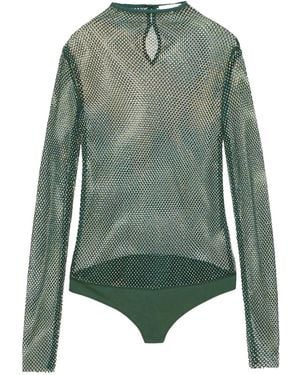 Patrizia Pepe Rhinestone-Embellished Mesh Bodysuit - Green
