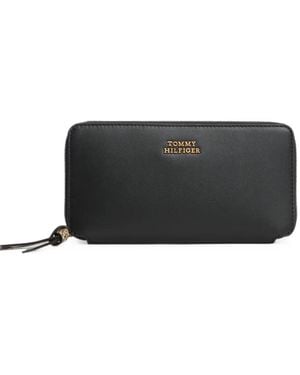 Tommy Hilfiger Logo-Plaque Zip-Around Wallet - Black