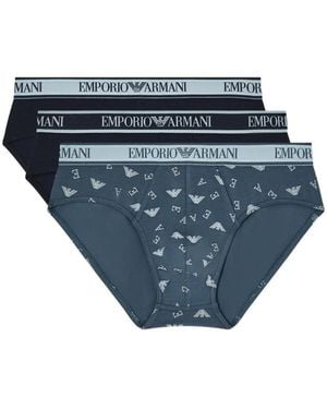 Emporio Armani Logo-Print Briefs - Blue