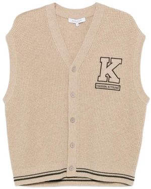 Maison Kitsuné Logo-Patch Waffle-Knit Cardigan - Natural