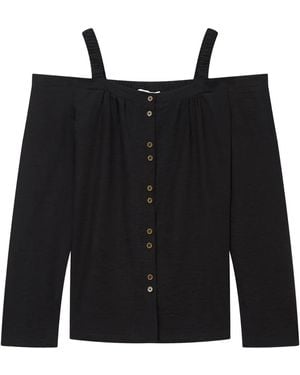 B+ AB Off-The-Shoulder Button-Up Top - Black