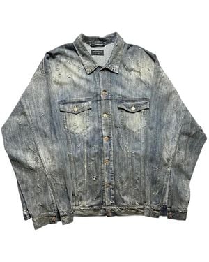Balenciaga Rhinestone-Logo Oversized Denim Jacket - Grey