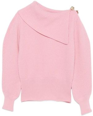 Blumarine Off-Shoulder Rose-Embellished Jumper - Pink