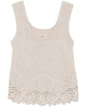 Ermanno Scervino Lace-Trim Knitted Top - Natural