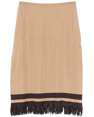Ferragamo Fringe Hem Midi Skirt - Natural