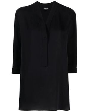 Giorgio Armani Vネック シルクブラウス - ブラック