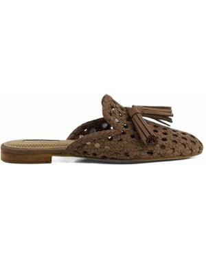 Corina Woven Tassel-Detail Mules - Brown