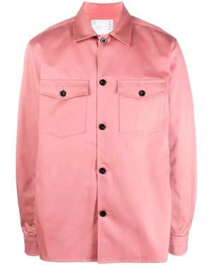 Sacai Contrast-Panel Cotton Shirt - Pink