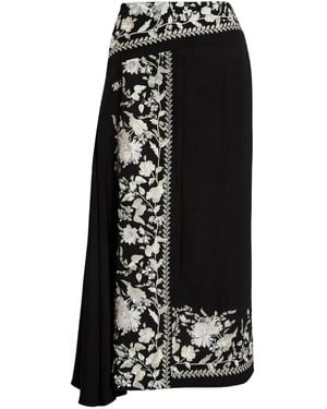 Erdem Embroidered-Detail Draped Midi Skirt - Black