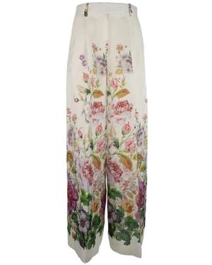 Co.Go Floral-Print Linen Pants - White