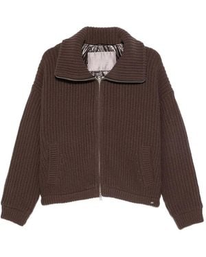 Herno Ribbed Zip-Up Cardigan - Brown